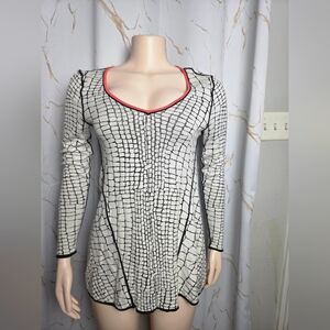 NIC+ZOE Black & White Grid Top with Red Trim Detail
